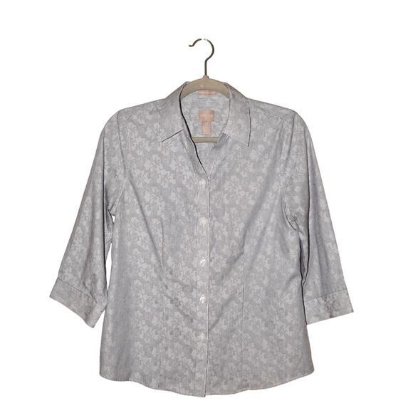 CHICO'S $58 Blue 3/4 Sleeve Wrinkle Resistant Button Down Shirt Chico's 0 / US S - Picture 1 of 3